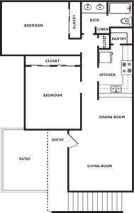 B - Two Bedroom / One Bath - 927 Sq. Ft.*